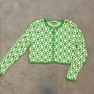 NWOT Zara Green and Cream Patterned Cardigan